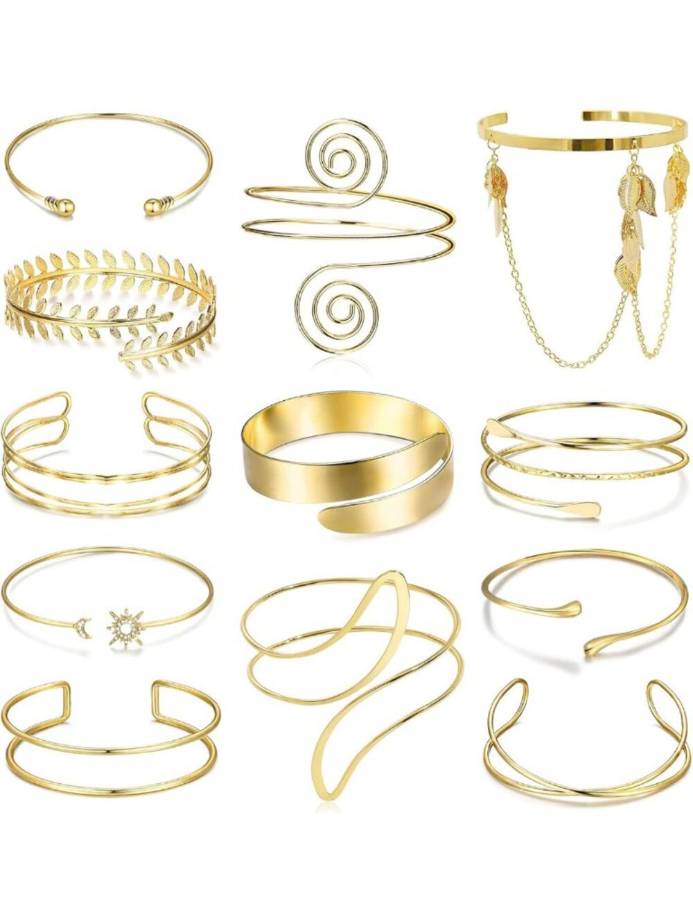 6-12 Pcs Adjustable Golden Arm Cuff Bracelets Set for Women - Stylish Upper Arm